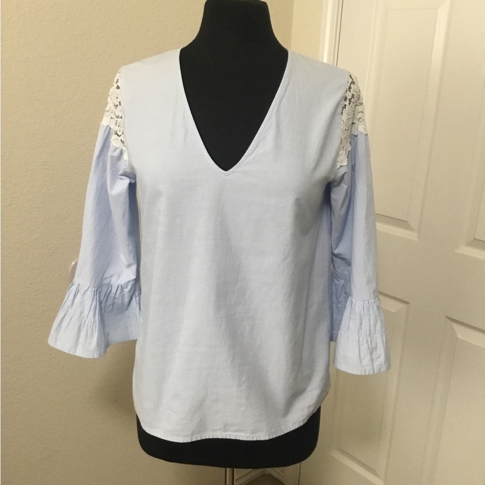 Zara Basic Collection Top, Size Large, Blue With … - image 1